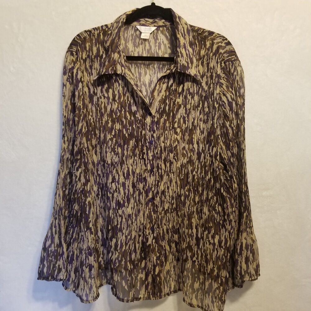 CJ Banks 1X Top Button Front Sheer Crinkle Fairy Grunge Goblin Autumn Whimsy
